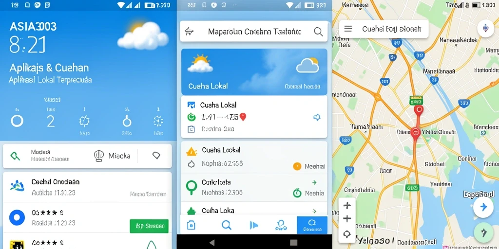 Antarmuka aplikasi ASIA303 menampilkan prakiraan cuaca lokal yang rapi dan informatif.