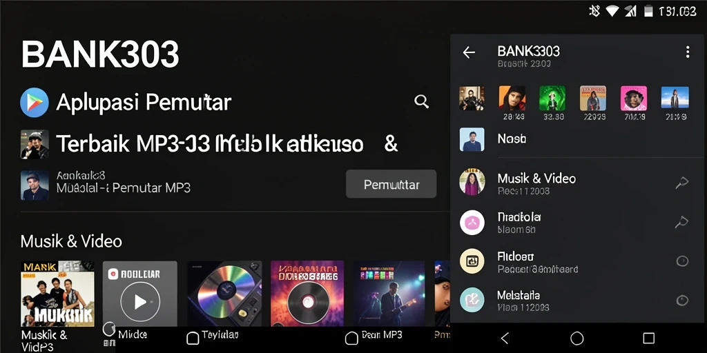 Antarmuka BANK303 saat memutar lagu dengan fitur pemutar MP3.