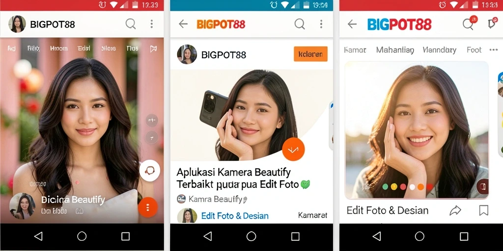Screenshot aplikasi BIGPOT88 menunjukkan fitur beautification yang menakjubkan.