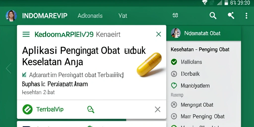 Tampilan antarmuka aplikasi INDOMAREVIP dengan fitur pengingat obat yang menarik.
