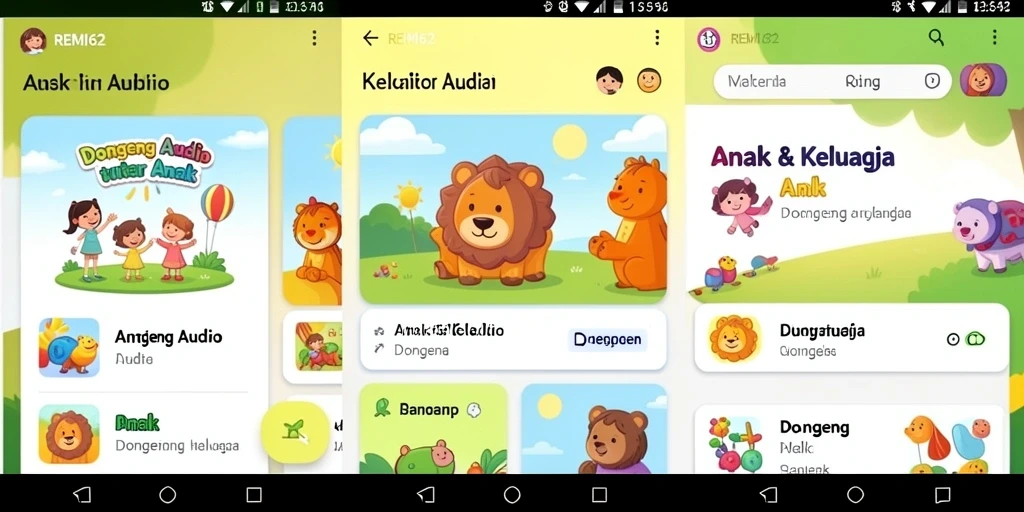 Tampilan antarmuka aplikasi REMI62 yang menarik dan ramah anak.