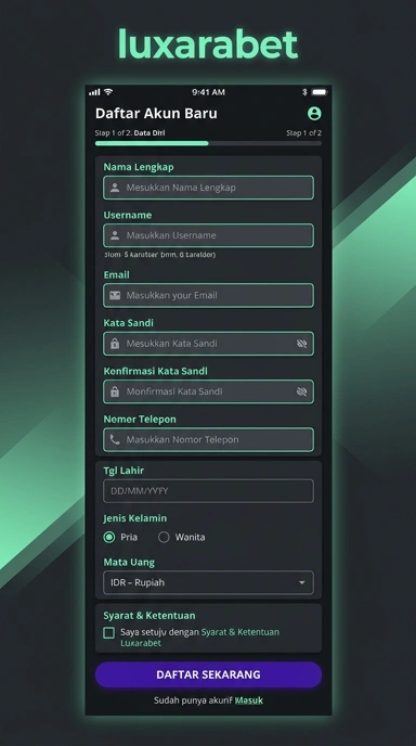 Tampilan halaman daftar luxarabet